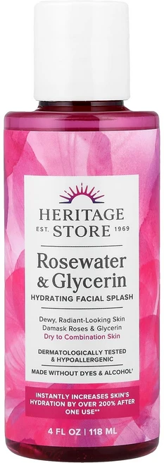 헤리티지 스토어 하이드레이팅 페이셜 스플래시 건성~복합성 피부용 로즈워터 & 글리세린 함유 118ml HRP-44371 - 쿠팡