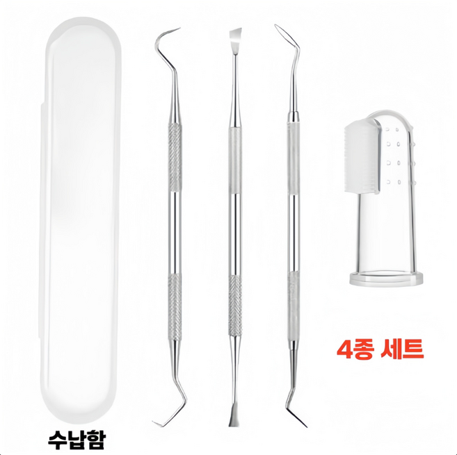 MUYU 반려동물 구강 케어 세트 강아지 고양이 구강 관리 클리닝 도구 4종 세트 수납함 포함, 1세트, 실버