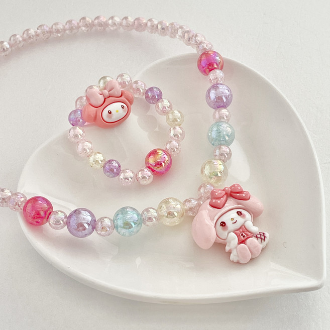 메르시봉봉 산리오 마이멜로디 목걸이 팔찌 반지 캐릭터 세트