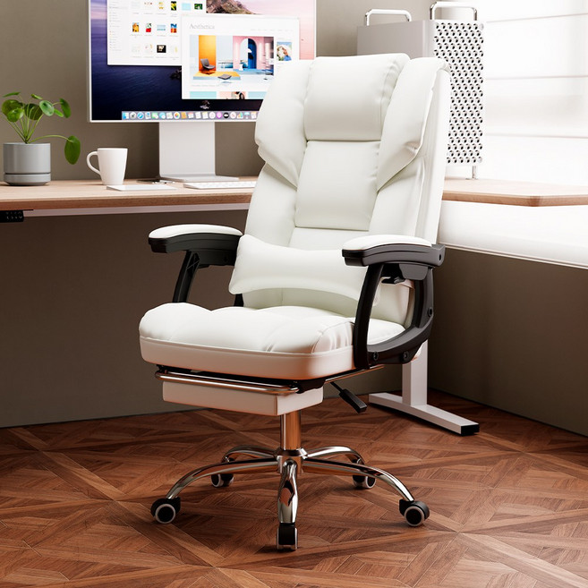 Takata 게이밍 의자 침대형 발받침대 리클라이너 고급 인조가죽 사무용 컴퓨터 게임용 의자, 화이트