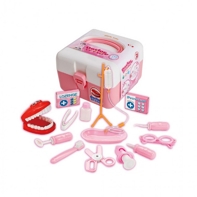 h37 오즈토이 치카치카 치과놀이 가방 세트 분홍 6013b 불투명가방 병원 양치 의사놀이 교구, 단품, 1개