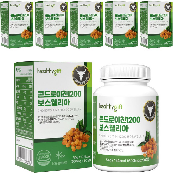 [런칭 특가] 콘드로이친 1200 보스웰리아 소연골 정 MBP 유단백추출물 식약처 HACCP 인증, 6개, 90정