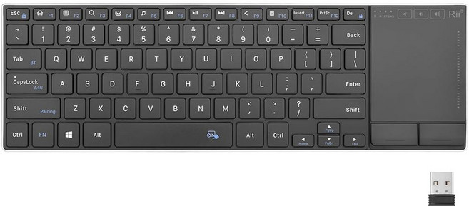 간편한 미디어 제어 기능과 내장 터치패드가 있는 Rii K22S 2.4G 무선 및 블루투스 터치 TV 키보드 윈도우 안드로이드 크롬 OS 노트북 태블릿용 스테인리스 스, K22S-Black