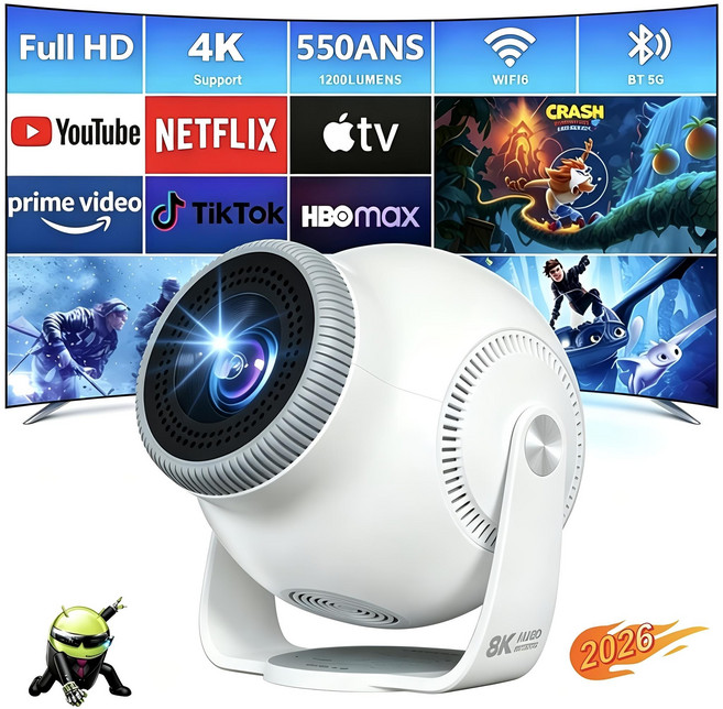 Velec 미니 빔프로젝터 FHD 해상도 4K 영상 입력 지원 Wi-Fi 6 블루투스 5.4 자동 키스톤 가정용 홈시네마, TP360