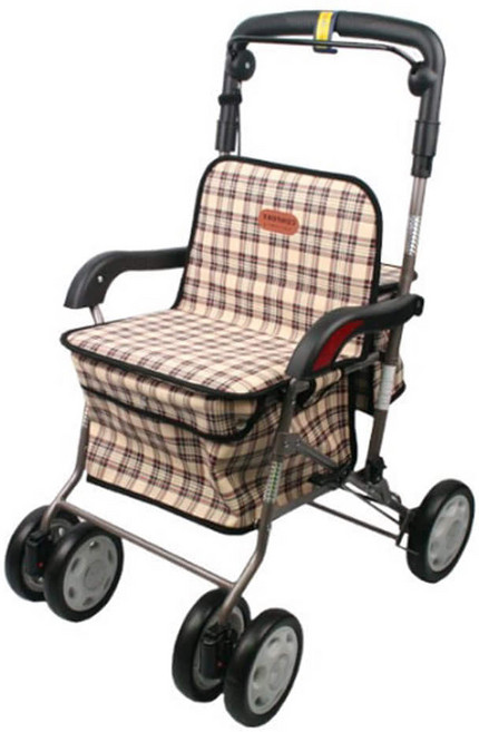 진산메디칼 다용도 노인 보행 보조차 브라운체크, 1개