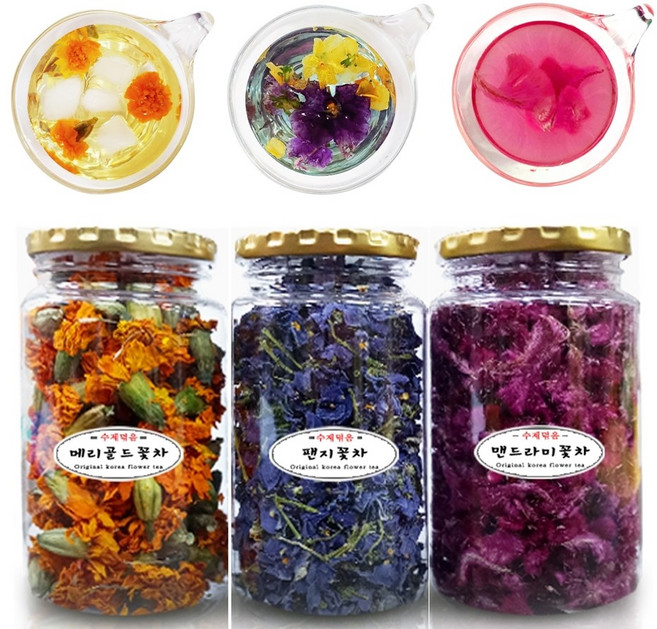 핸드메이드 100% 국내산 무첨가 프리미엄 수제 꽃차 선물세트(마리골드+팬지+맨드라미꽃차), 1개, 80g, 1개입