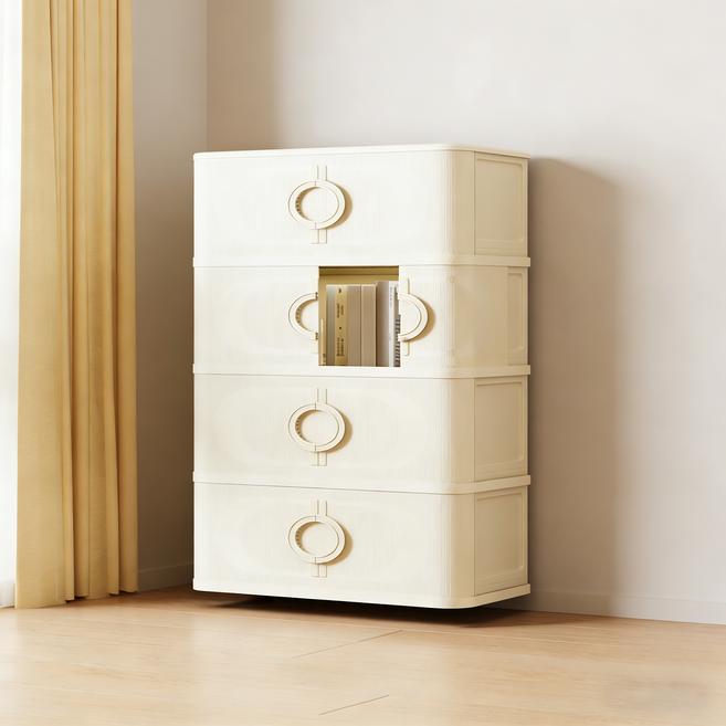 LOVFIR 미닫이 수납장 하우블렌 이동식 접이식 대용량 정리함 거실 부엌 침실 리빙박스 폴딩박스, 흰색