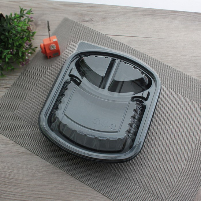 a-34-1 흑3칸 일회용 사각 도시락 덮밥 배달 포장용기 [용기+뚜껑 320세트], 320개, 1개