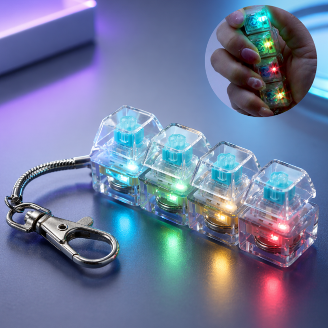 밍글샵 4구 투명 LED 키보드 클릭커 딸깍이 키캡 키링 1개