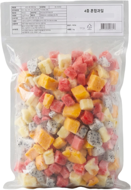 냉동 혼합과일 4종 1kg (망고 파인애플 용과 수박) 과일믹스, 1개