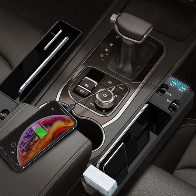 차량용 승용 suv 스마트 사이드포켓 충전 시트 틈새 포켓, 차량용틈새컵홀더-블랙, 1개