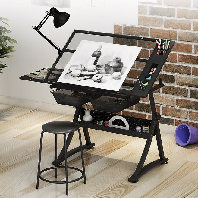 드로잉 테이블 그림 책상 탁상용 이젤, 강화유리