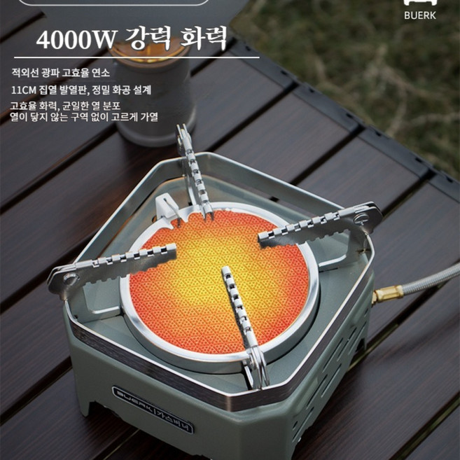 BUERK 고화력 미니 휴대용 캠핑버너 + 적외선 에너지 효율 + 수납가방 + 호환 어댑터, 1개, 녹색