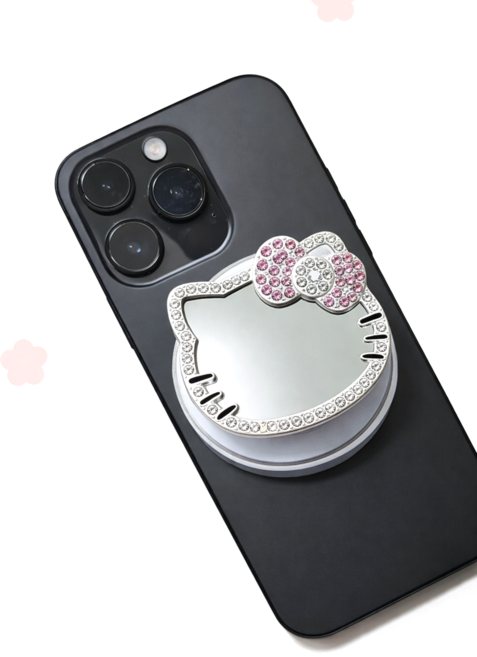 핸드폰 거울 고양이 스마트톡 부착형 그립톡 거치대, 1개, 핑크