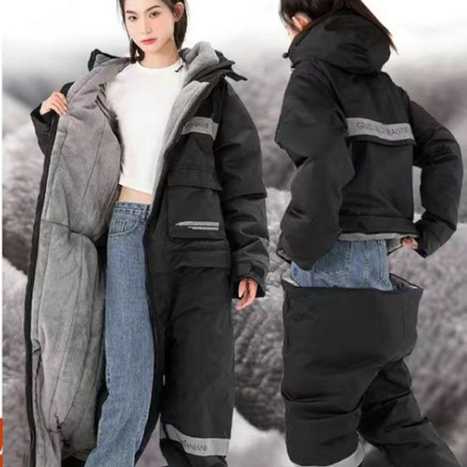 듀라맥스 겨울 작업복 스즈키복 방한복 배달복 일체형 우주복 바이크 방한용품, 1개, 블랙