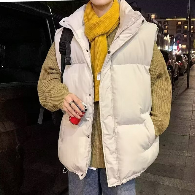 TIMEPURE 스탠드칼라 조끼 남성 가을겨울 트렌디 아우터 방한 단색 커플 패딩 베스트 오버핏 무지 스포츠 유틸리티 보온 코트