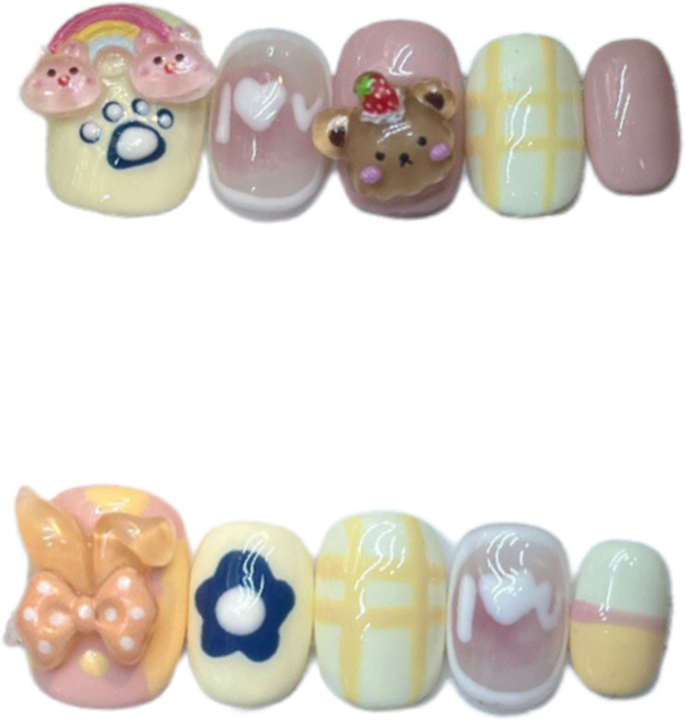 ins 컬러펄 곰돌이 캐릭터 수제 네일팁 NT0111, 1개, L