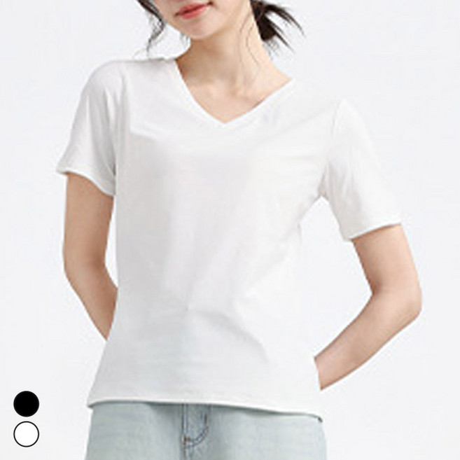텐클로 심플 브이넥 반팔 스판 티셔츠 TC-421