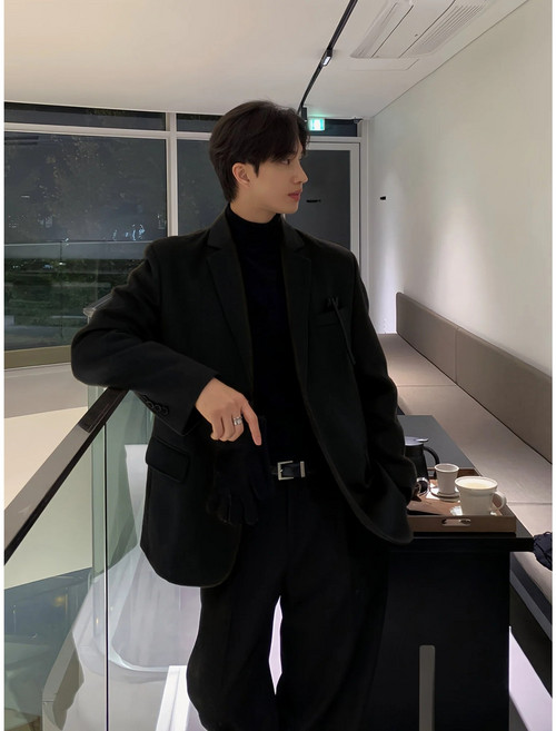 STYLE DR 남성용 봄가을 코트 캐주얼 정장 자켓 슬림 울쟈켓