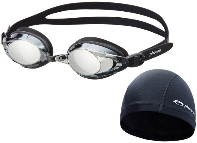 피닉스 미러수경 PN-702M + 스판수모 SET, Black, 1개