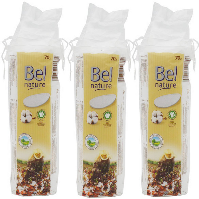 벨 네이처 100% 유기농 순면 화장솜 원형, 3개, 3매입