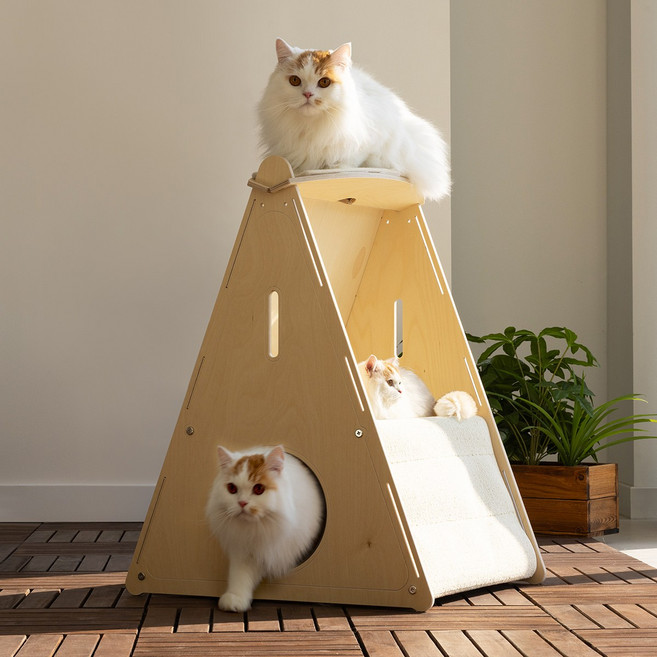모넬로 고양이 숨숨집 스크래쳐 원목 대형 고양이집, 1개, 하우스 확장형_24028