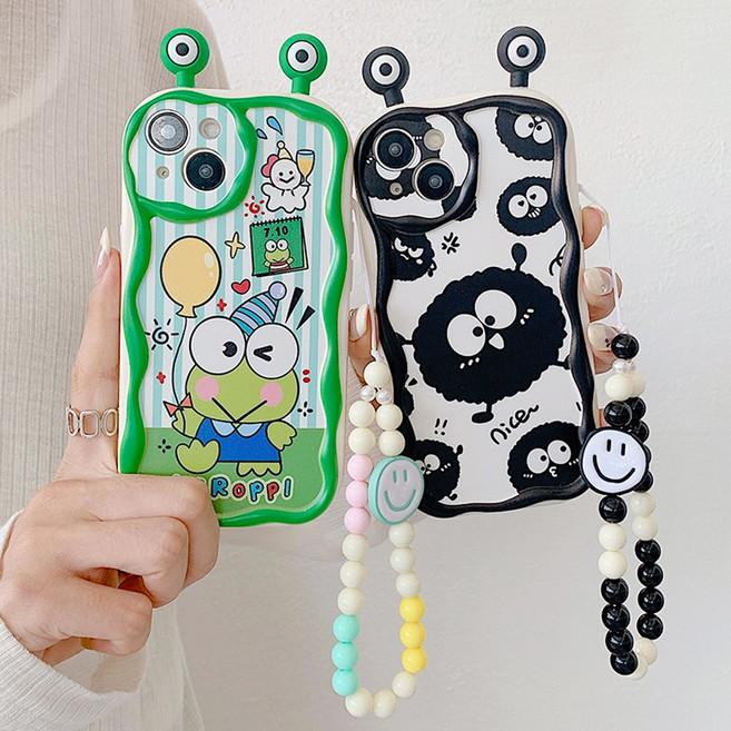 삼성 갤럭시 S23 울트라 플러스 개구리 먼지 캐릭터 일러스트 패턴 비즈 스트랩 세트 실리콘 범퍼 핸드폰 액세서리 커버 케이스