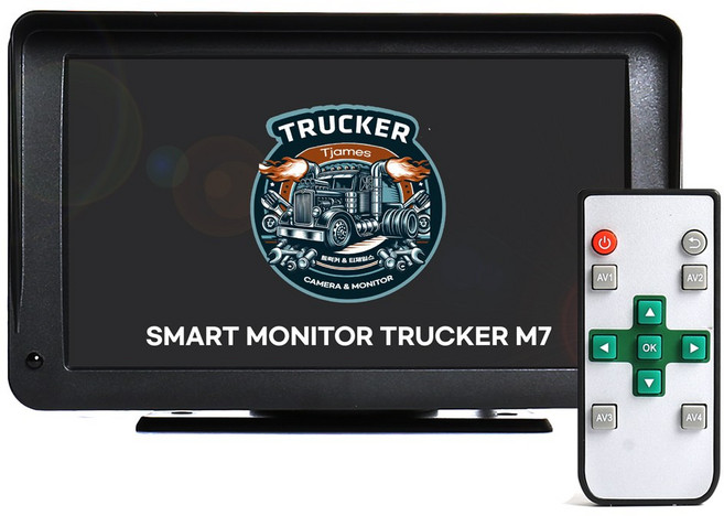 트럭커M7 차량용 7인치 후방모니터 상시출력/트리거모드 룸미러거치가능 구형부터 최신형카메라 모두호환 1024X600 고화질 IPS 버튼없는 깔끔한 디자인 잭바이잭, 후방카메라제외, 트럭커M7모니터(듀얼시거잭사은품)
