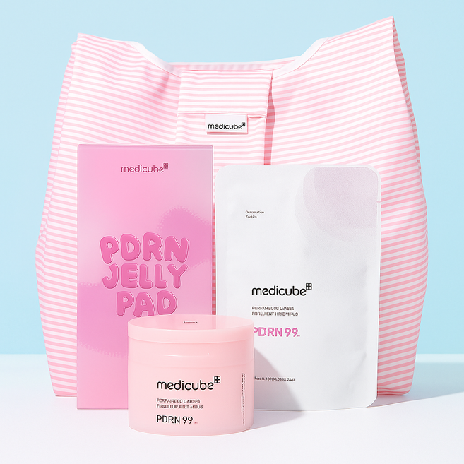 메디큐브 피디알엔 PDRN 핑크 콜라겐 겔 토너 패드 대용량 150ml 100매 x 메디큐브 장바구니 세트, 1개
