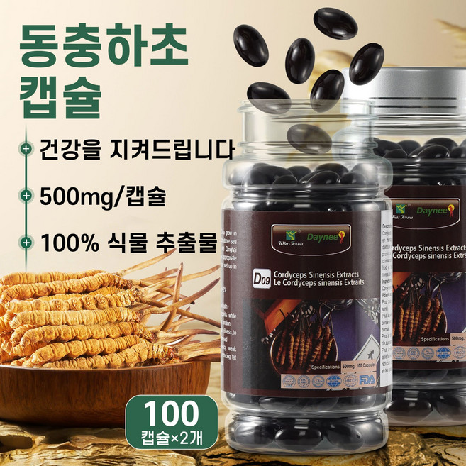 프리미엄 동충하초 추출물 500mg 면역력 강화 남성 활력 체력 회복 건강식품, 2개, 100회분