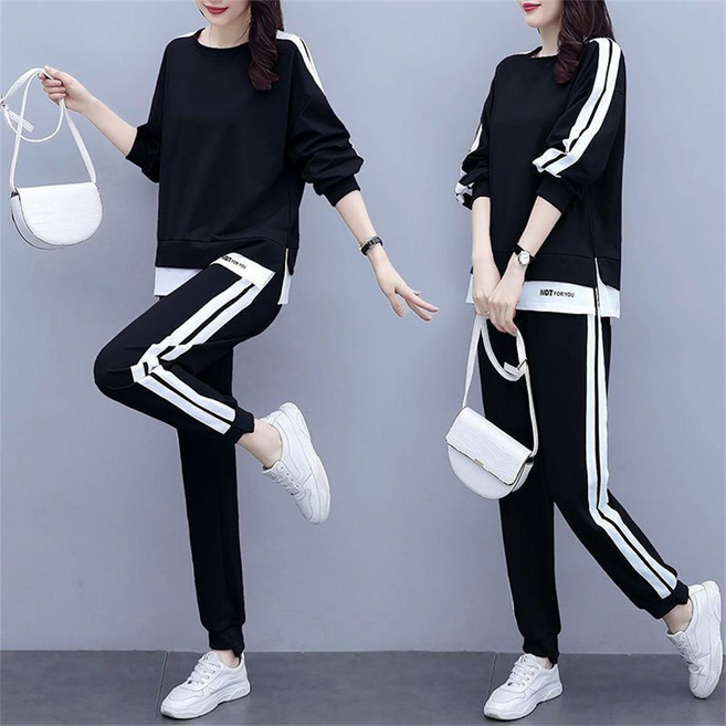 TKX 여성용 캐주얼 세트 봄 가을 패션 트레이닝복 긴팔 맨투맨 스포티한 스타일 소프트 데일리웨어 KW69