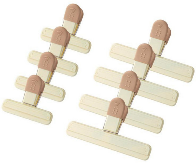 더하리 강력 과자 밀봉 밀폐 집게 소 4p+대 4p, 8개, 베이지