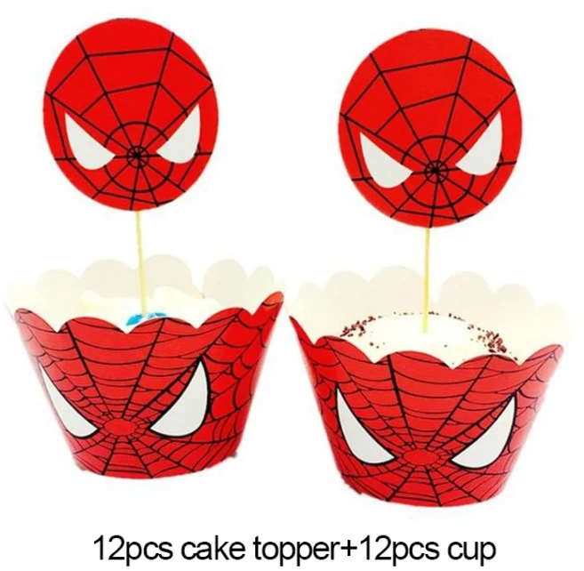 1Pcs 어벤저 스 슈퍼 히어로 케이크 장식 케이크 토퍼 스파이더 맨 헐크 아이언 맨 테마 생일 파티 어린이, 13 12set topper-12cup