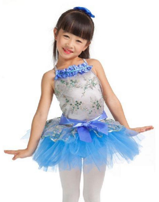 어린이 캐미솔 발레 코스튬 블루 퍼피 레오타드 소녀 공연 댄스 웨어 15009