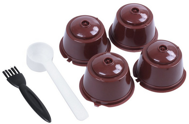 Dolce gusto plsatic 리필 가능한 커피 캡슐을위한 4pcs 숟가락 브러시가있는 200 번 재사용 가능한 호환 nescafe dolce gusto