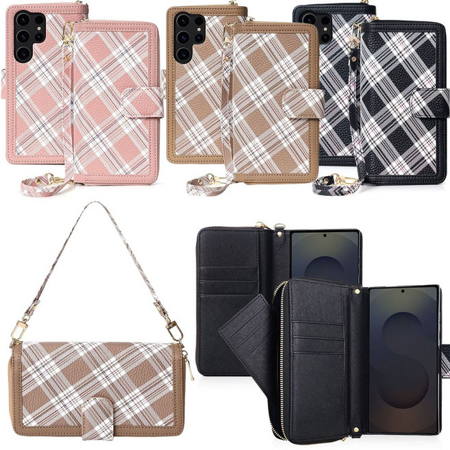 갤럭시S24울트라 SM-S928N 패턴 가죽 지퍼 스트랩 손목줄 카드 지갑 휴대폰 다이어리 케이스 LSZYRT
