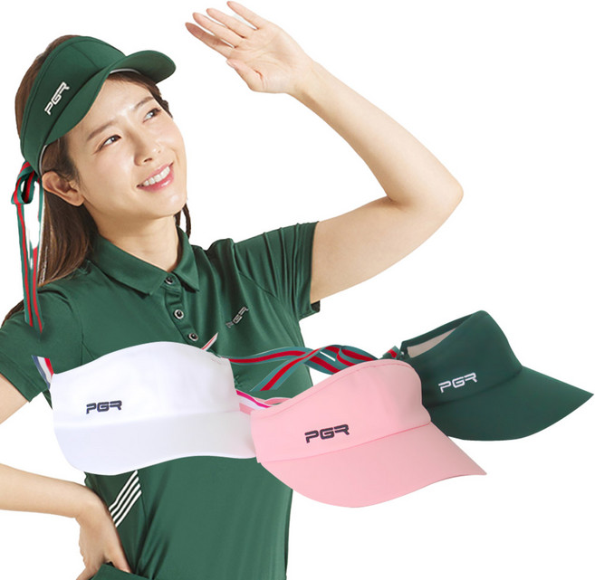 PGR 골프 여성 리본 썬캡 골프모자 3종 청록 화이트 핑크 여름골프, 1개