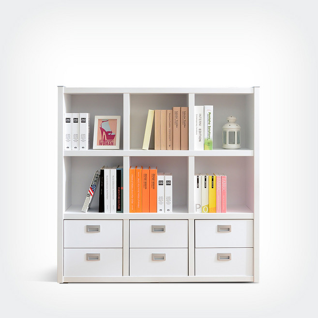 장인가구 1200 3단 서랍형 책장 MKR003-4, 화이트
