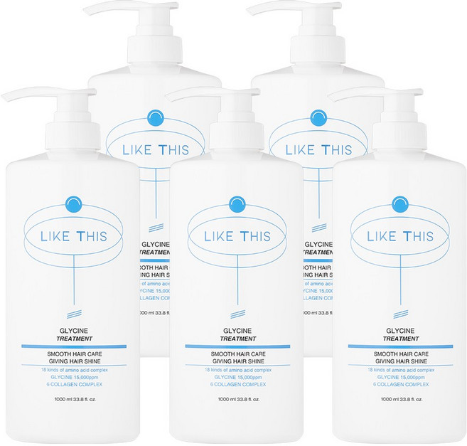 LIKE THIS 손상모발 집중케어 탄력 윤기개선 15 000PPM 글라이신 헤어 트리트먼트, 1L, 5개