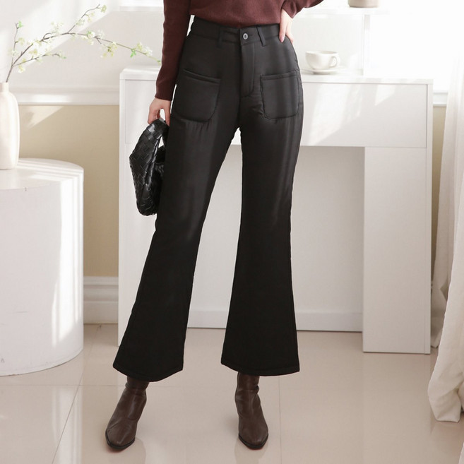 늦가을부터 초봄 여성 솜패딩 부츠컷 나팔바지 따뜻한 방한 슬림핏 보온 팬츠 데일리 바지