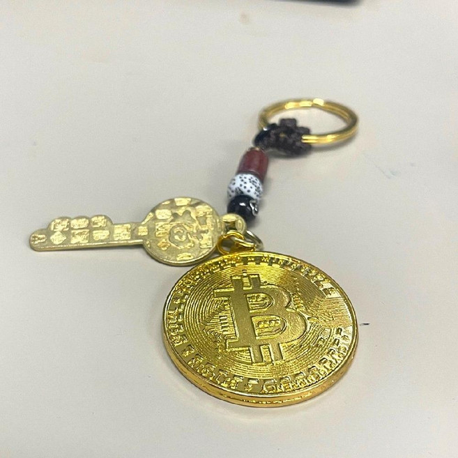 골드 비트코인 키링 비휴 부적 열쇠고리 재물운 행운 기원, 1개