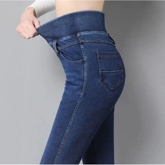 사이즈 라지 여성용 밴딩 수신하다 스판 하이웨스트 청바지