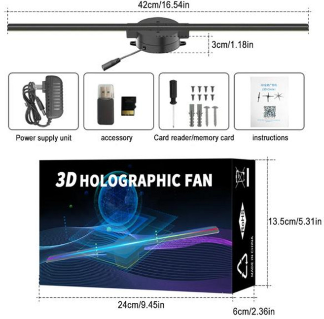 육안 3D 홀로그램 팬 스크린 입체 디스플레이 중단 프로젝션 램프 42c 이미징, A. Holography 42CM, 01 Holography 42C, 1개