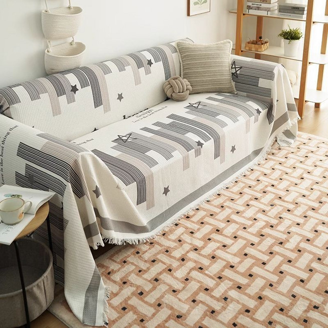 全蓋布沙發巾 沙發套 沙發蓋布 防貓抓 沙發墊 防滑全蓋毯 萬能沙發套罩 四季通用, 心願星辰-灰色（華夫格加厚款）,（小單人位）寬180x長130, 1個