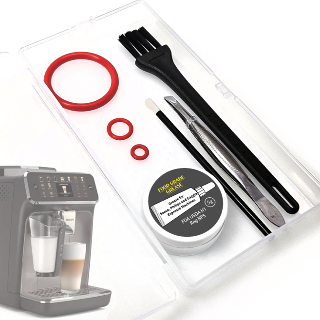 필립스 커피머신 풀세트 (구리스+오링+붓+청소솔) 슈퍼루브 윤활제 교체 부품 국산 실리콘링 호환 EP 1200 2200 3200 5400 라떼고 라떼클래식 셀프 수리, 1세트
