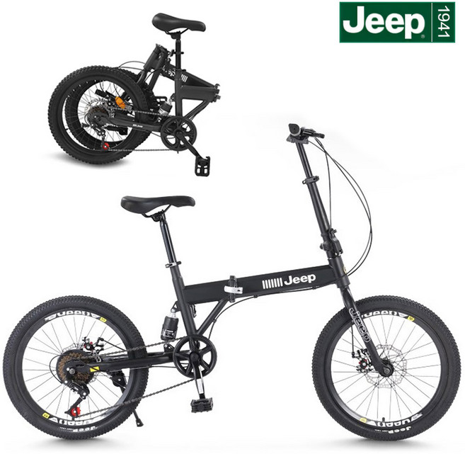 5위 - Jeep 완조립 미니벨로 20인치 접이식 자전거 7단변속 뒷서스펜션 휴대용 출퇴근 폴딩바이크, 블랙, 지프변