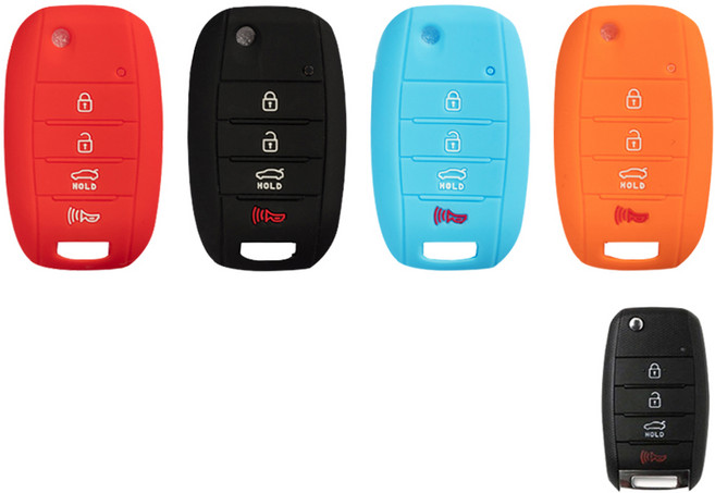 1+1 기아 K3 더뉴K5 올뉴쏘울 올뉴카렌스 프라이드 호환 4버튼 폴딩키 실리콘 케이스 VA-S30, 레드, 레드