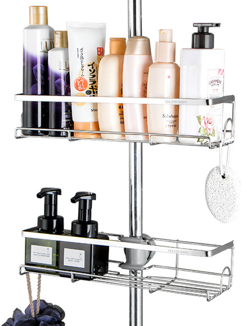 원기화 304 스테인리스 샤워대 선반 구멍을 뚫지 않는 샴푸 거치대, 한 세트, 실버
