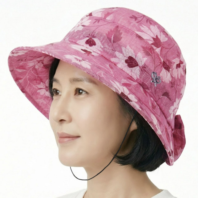 [국산] 여름 벙거지 목끈 채운화 뒷리본 중년여성 모자 할머니 화려한 망사 플라워