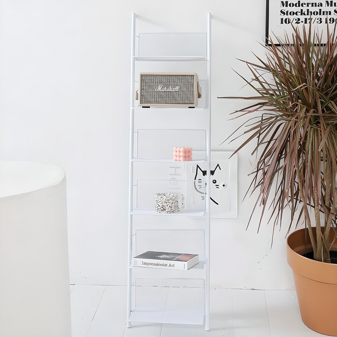 에버하우스 매거진랙 북타워 스탠드 벽선반, 화이트, 6단